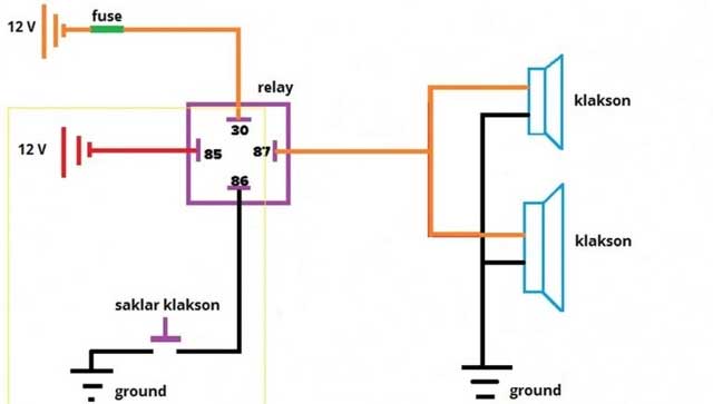rangkaian klakson relay